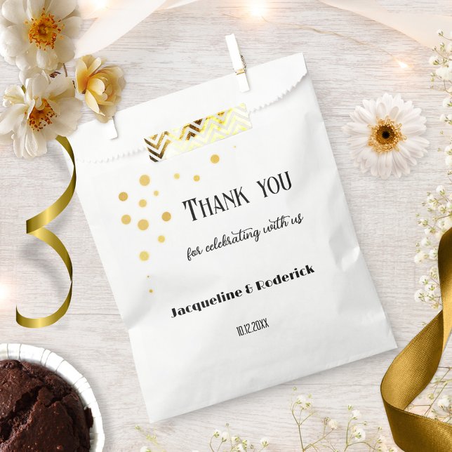 Gold Sparkling Confetti Personalised Wedding  Favour Bags (Wedding favor gift bag featuring a minimalist elegant gold sparkle confetti design.)