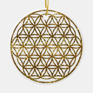 Gold Sparkling Flower of Life Ceramic Tree Decoration