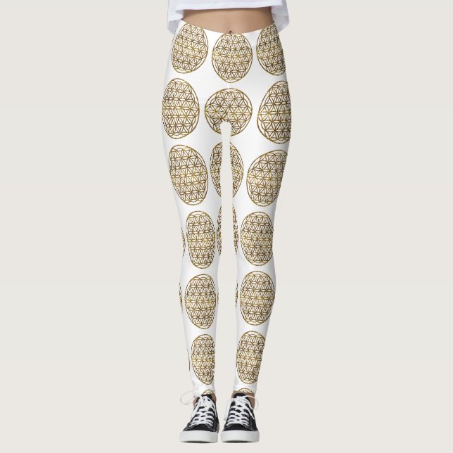 Gold Sparkling Flower of Life Leggings (Front)