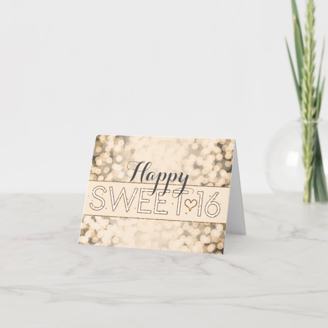 Gold Sparkling Glam Sweet 16 Birthday Card (Front)