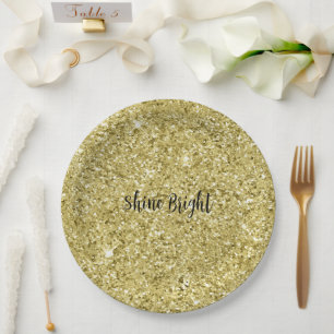 Gold Sparkling Glitter       Paper Plate