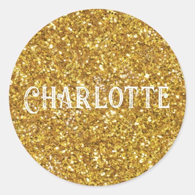 Gold sparkling glitter pattern   classic round sticker (Front)