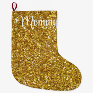 Gold sparkling glitter pattern large christmas stocking