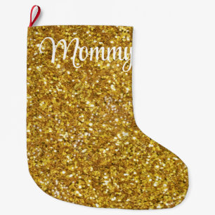 Gold sparkling glitter pattern              large christmas stocking