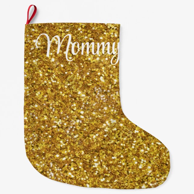 Gold sparkling glitter pattern              large christmas stocking (Front)