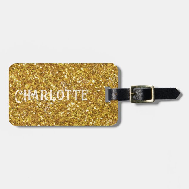 Gold sparkling glitter pattern    luggage tag (Front Horizontal)