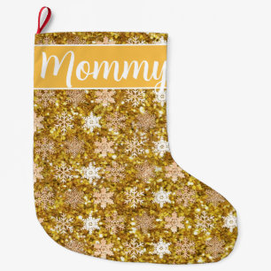Gold sparkling glitter snowflakes large christmas stocking