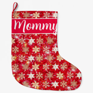 Gold sparkling glitter snowflakes            large christmas stocking