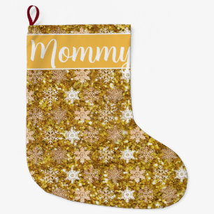 Gold sparkling glitter snowflakes large christmas stocking