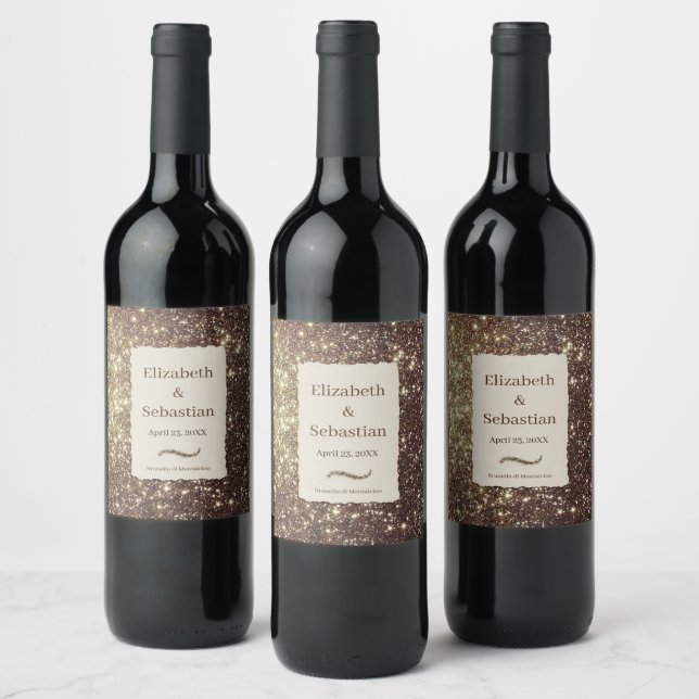 Gold sparkling glitters wine label (Bottles)