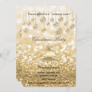 gold sparkling glittery corporate Christmas party Invitation