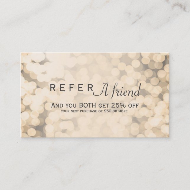 Gold Sparkling Lights REFER A FRIEND Client Card (Front)