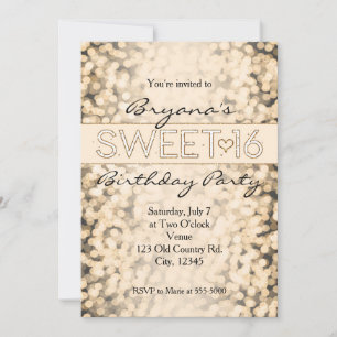Gold Sparkling Lights SWEET 16 Party Invitations