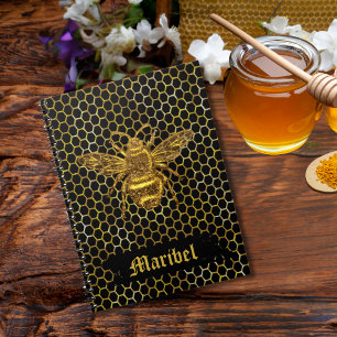 Gold Sparkling Queen Bee Gold Hexagon Beehive Notebook