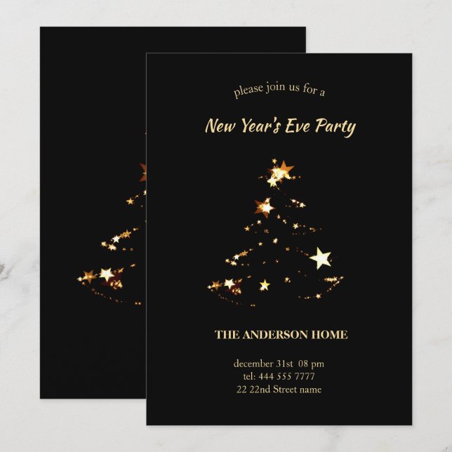 Gold Sparkling Stars Invitation (Front/Back)