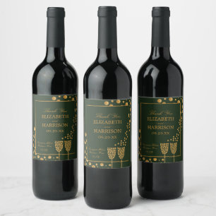 Gold Sparkling Wine Bubbles, Green & Gold Wedding Label