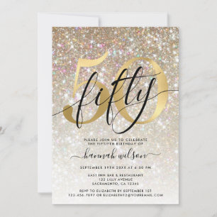 Gold Sparkly Glitter 50th Birthday Party Invitation