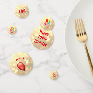 Gold sparkly Happy 104th Birthday balloon design Confetti