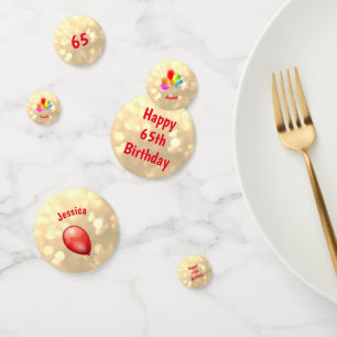 Gold sparkly Happy 65th Birthday balloon design Confetti