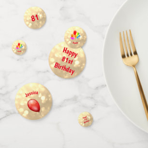 Gold sparkly Happy 81st Birthday balloon design Confetti