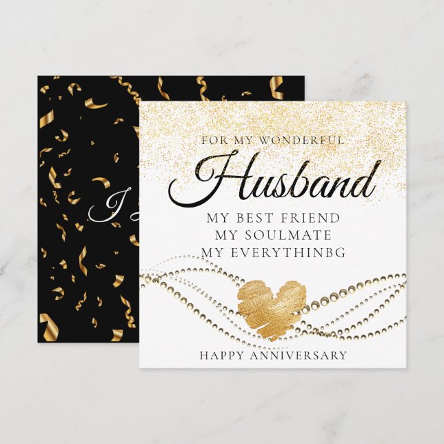 Gold Sparkly  Husband Wedding Anniversary Card (Front/Back)