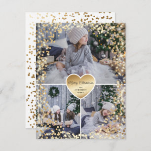 Gold Sparkly Photo Merry Christmas Holiday Card