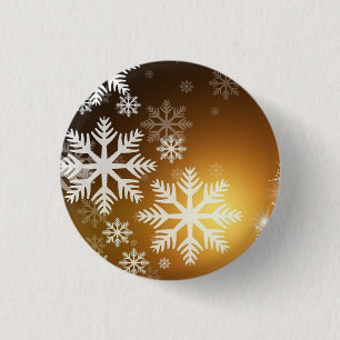 Gold Sparkly Snowflakes  3 Cm Round Badge