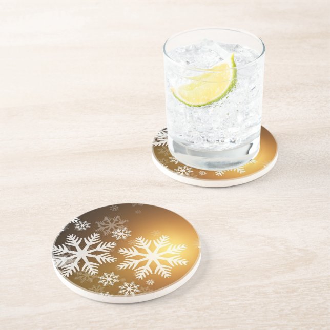 Gold Sparkly Snowflakes Coaster (Side)