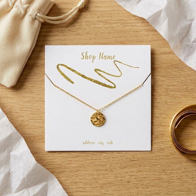 Gold sparkly squiggle necklace display card (Gold sparkly squiggle necklace display card.)