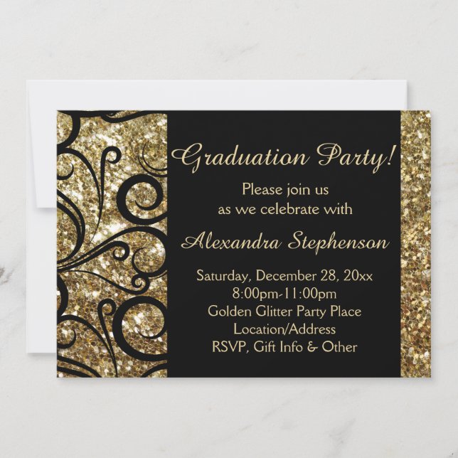 Gold Sparkly Swirl Graduation Party Invitation (Front)