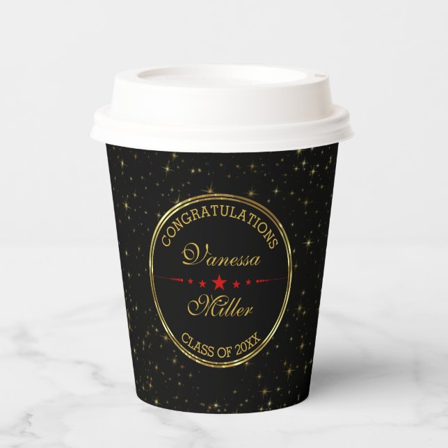 Gold Sparks Over Black Background- Graduations Pap Paper Cups (Front)