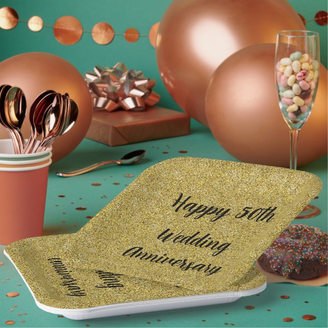Gold Speckled 50th Wedding Anniversary,  Paper Plate (Multi)