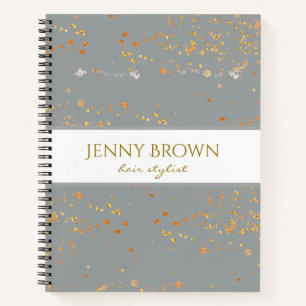 Gold speckled trendy grey monogram notebook