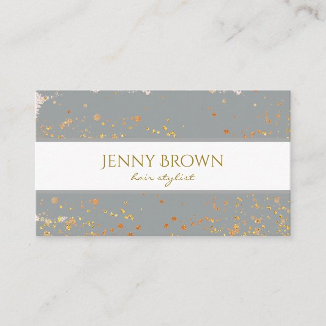 gold speckles grey trendy business card (Front)