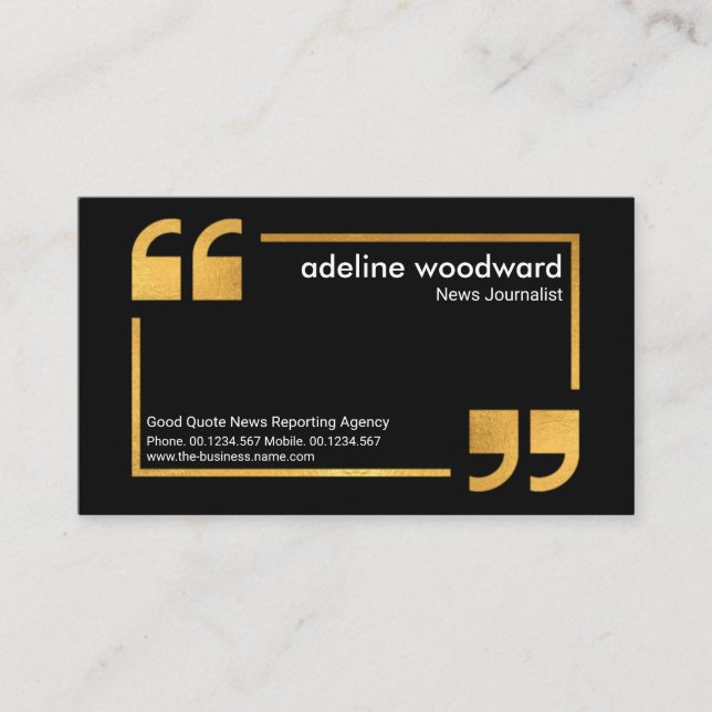 Gold Speech Box Quotation Mark Reporter Journalist Business Card (Front)