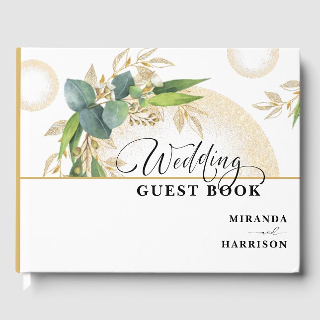Gold Spheres and Botanical Wedding Guest Book (Front)