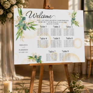 Gold Spheres and Botanical Wedding Seating Chart