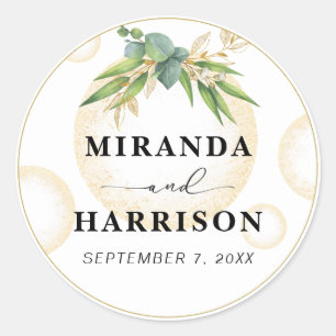 Gold Spheres and Botanical Wedding Sticker