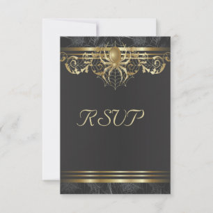 Gold Spider on Black RSVP Invitation