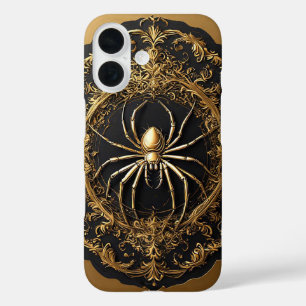 Gold Spider Statue Over Ornate Filigree Design iPhone 16 Case