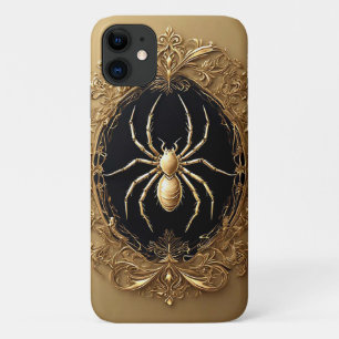 Gold Spider Statue Over Ornate Filigree Design iPhone 11 Case