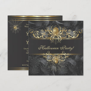 Gold Spiders Halloween Party Invitation