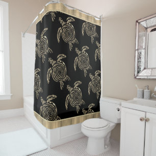 Gold Spiral Tribal Turtle Shower Curtain