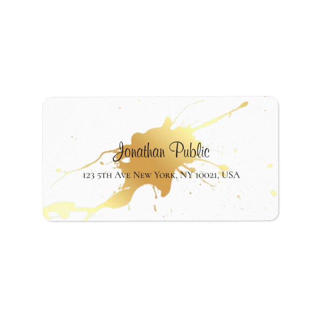 Gold Splash Calligraphy Script Name Elegant Modern Label (Front)