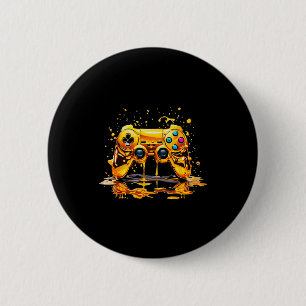 Gold Splash Video Game Controller Golden Gamer Gam 6 Cm Round Badge
