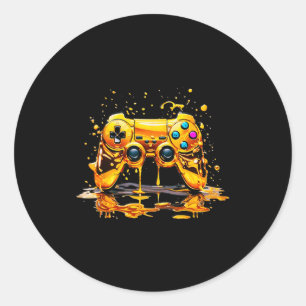 Gold Splash Video Game Controller Golden Gamer Gam Classic Round Sticker