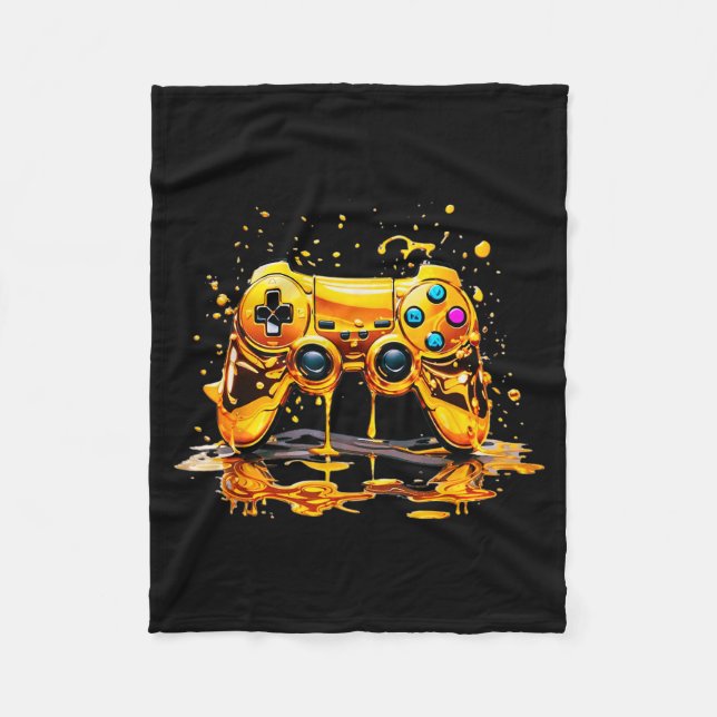 Gold Splash Video Game Controller Golden Gamer Gam Fleece Blanket (Front)