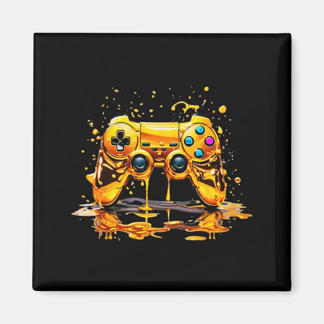 Gold Splash Video Game Controller Golden Gamer Gam Magnet (Front)