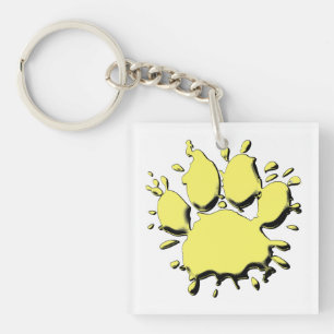 Gold Splatter Dog Paw Drawing Key Ring