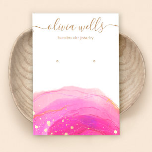 Gold Splatter Pink Watercolor Earring Display    B Business Card